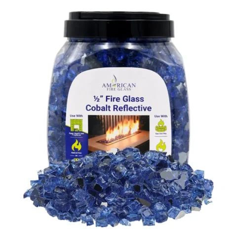 1/2 inch Cobalt reflective fire glass by American Fire Products in a 10 lb jar