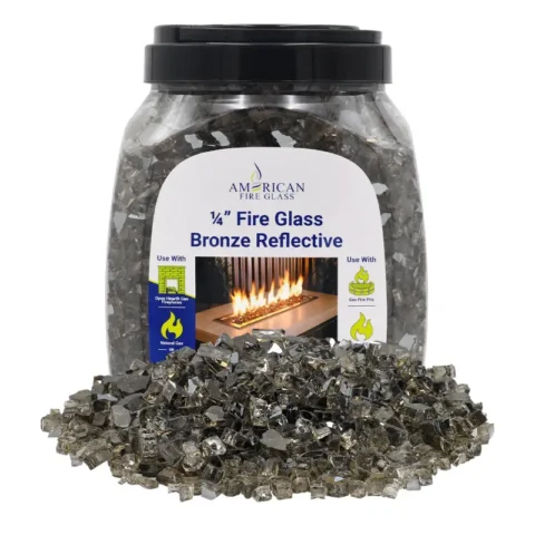 1/4 inch Bronze reflective fire glass by American Fire Products in a 10 lb jar