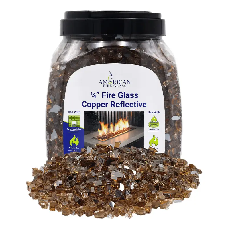 1/4 inch Copper reflective fire glass by American Fire Products in a 10 lb jar