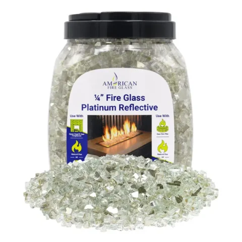 1/4 inch Platinum reflective fire glass by American Fire Products in a 10 lb jar