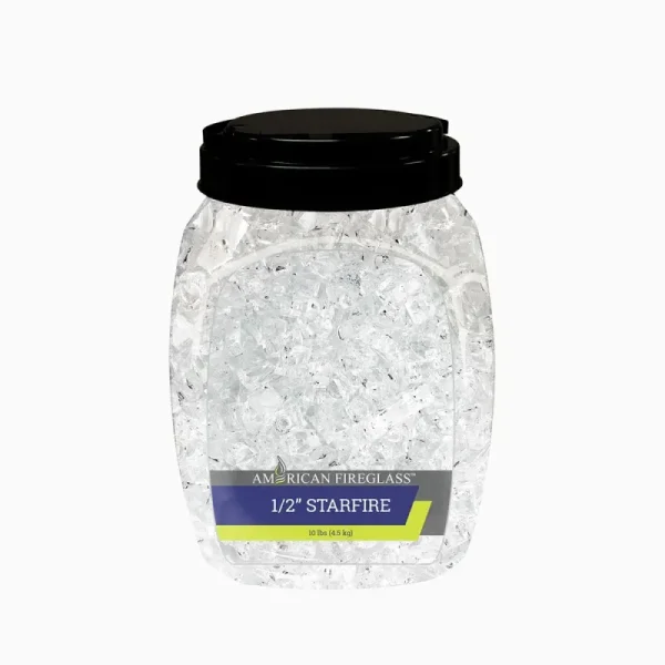 American FIreglass plastic jar of 1/2" Starfire Classic Fire Glass