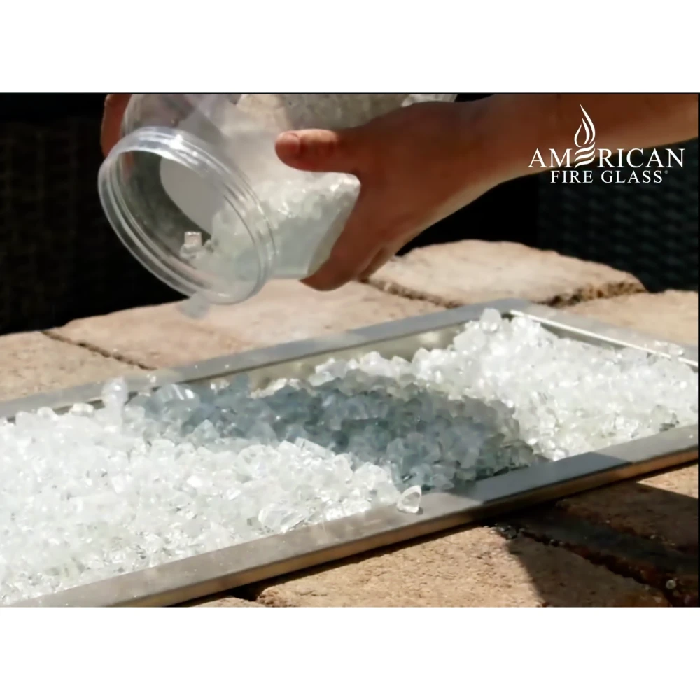 1/2 Inch Fire Glass being placed into fire pit pan - Color: Starfire