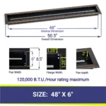 48" Linear Oil Rubbed Bronze Drop-In Fire Pit Pan with T Burner Dimensions