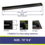 72" Linear Oil Rubbed Bronze Drop-In Fire Pit Pan with T Burner Dimensions