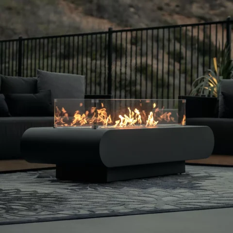 La Jolla Fire Pit In Black Powder Coat in a Patio Setting