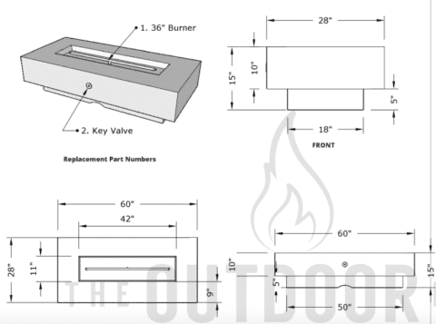 60 Inch Del Mar Fire Pit OPT-DEL6028 / The Outdoor Plus