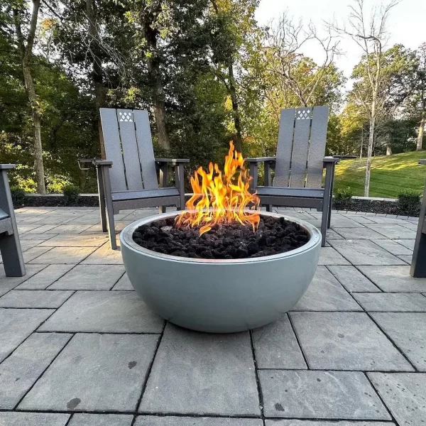 HPC Fire Spun Aluminum Fire Bowl in outdoor patio setting
