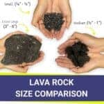 Comparison of three sizes of lava rock for fire pits and fireplaces held in cupped hands