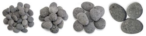 Comparison of 4 sizes of Tumbled lava Stone