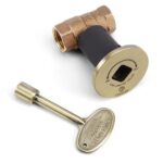 Straight Gas Fire Pit Shut Off Valve with a Antique Brass Key and Flange