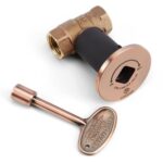 Straight Gas Fire Pit Shut Off Valve with a Antique Copper Key and Flange