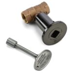 Straight Gas Fire Pit Shut Off Valve with a Pewter Key and Flange