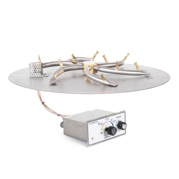 Round Flat Fire Pit Kit Triple S Bullet Burner and Flame Sense Spark Ignition