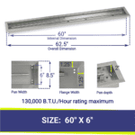 60" x 6" Stainless Steel Fire Pit Pan showing details and dimensions