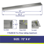 72" x 6" Stainless Steel Fire Pit Pan showing details and dimensions