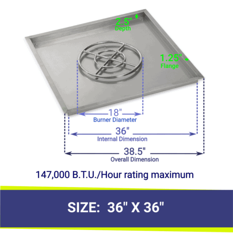 Square Fire Pit Pan with Match Light Kit - SS-SQPMKIT / American Fireglass