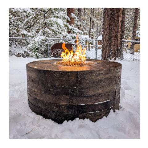 Sequoia GFRC Wood Grain Fire Pit - Oak in a snowy back yard