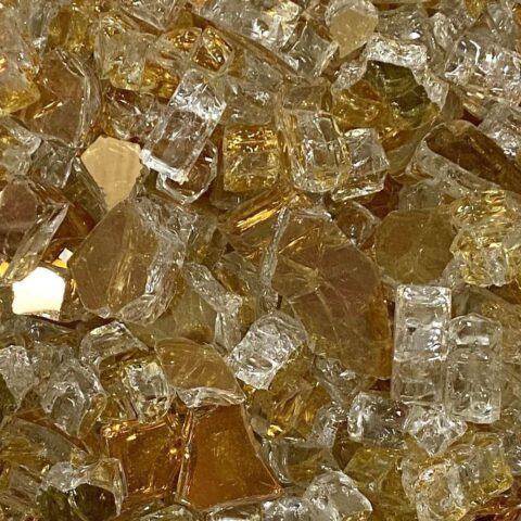 Close look at 1/2" Gold Reflective Fire Glass for fire pits