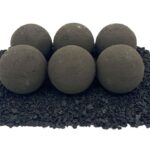 Black Fire Pit Lite Stone Balls on a bed of Lava Rock