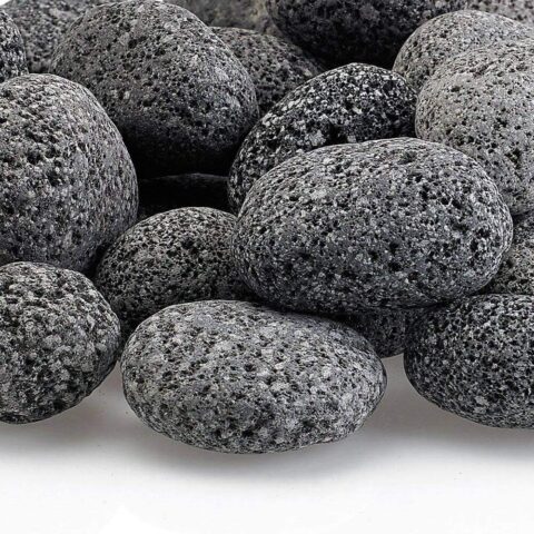 A close up of Small Tumbled Lava Stone for fire pits and fireplaces