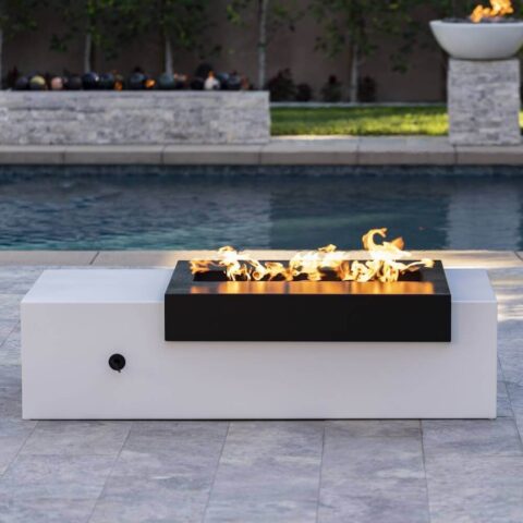 Moonstone Fire Pit on a pool terrace