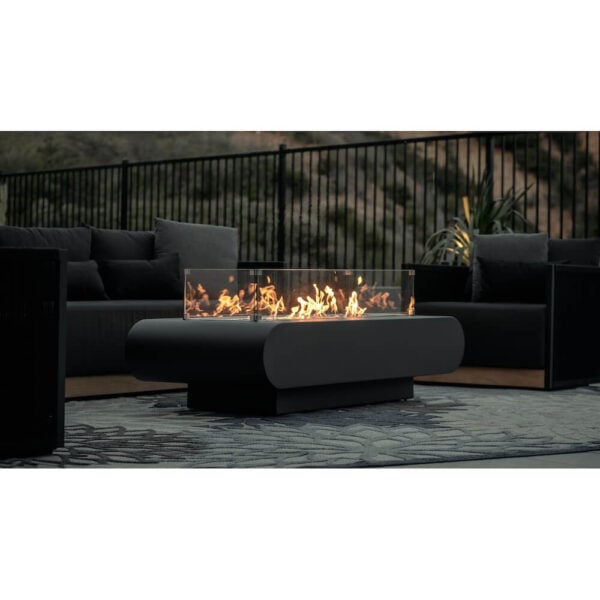 The Outdoor Plus La Jolla Fire Pit Onyx Black with Wind Guard in Patio Setting