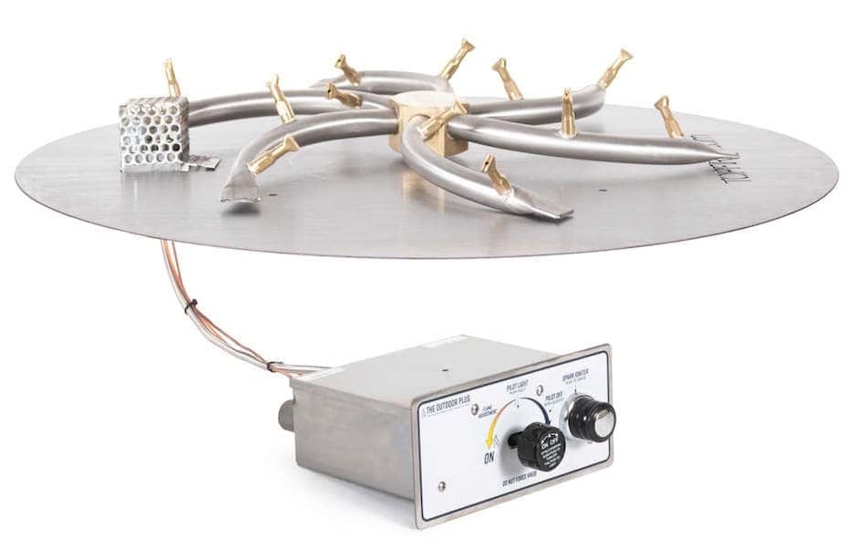 Round Flat Fire Pit Flame Sensing Kit with Stainless Steel Triple S Bullet Burner and Spark Ignition