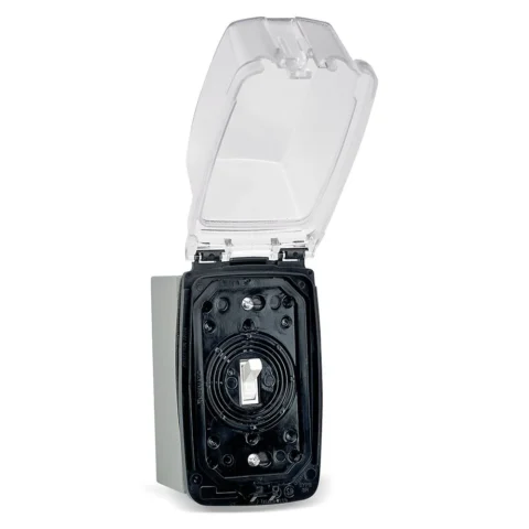 AFG Outdoor Switch in weather box with transparent cover open
