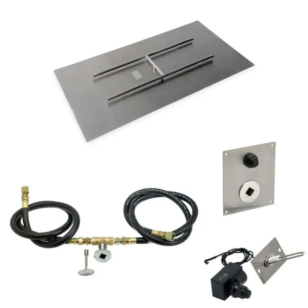 Flat Rectangular Fire Pit Kit with Spark Ignition - American Fire Glass