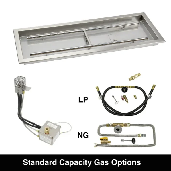Rectangular Drop-In Fire Pit Kit AWEIS Ignition Gas Connection Options