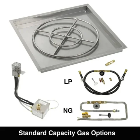 Electronic Ignition (AWEIS) Drop-In Square Fire Pit Kits Gas Connection Options for Standard Capacity Models