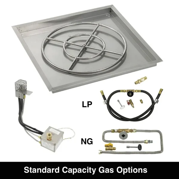 Electronic Ignition (AWEIS) Drop-In Square Fire Pit Kits Gas Connection Options for Standard Capacity Models