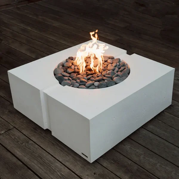 Bravo Concrete Fire Pit White with Slate Beachstone Fire Media