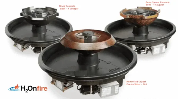 Image showing the three different fire and water bowls available in the H20Fire Bowl Range