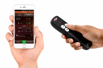 Control options for Hi/Lo Electronic Ignition Fire Pits. Remote Control and Bluetooth App for Smart Devices