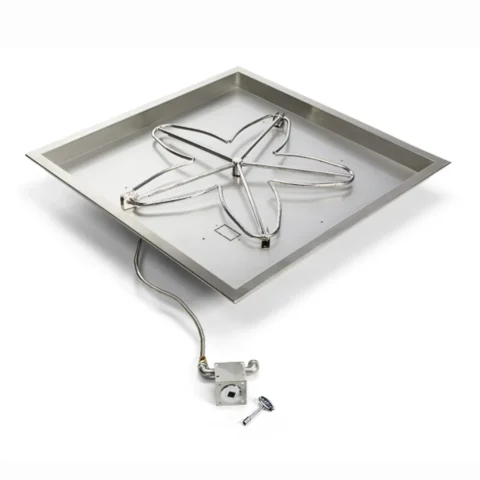 HPC Square Drop In Match Lit Fire Pit Kit with manual key valve and flex line