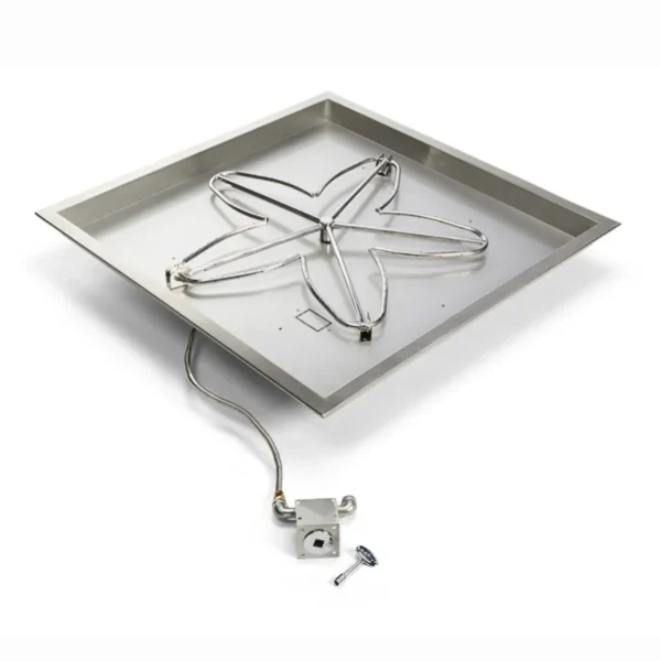 HPC Square Drop In Match Lit Fire Pit Kit with manual key valve and flex line