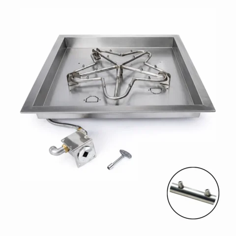 HPC Square Drop In Fire Pit Kit with Match Lit Torpedo Penta Burner