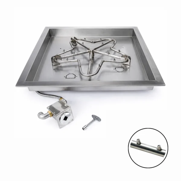 HPC Square Drop In Fire Pit Kit with Match Lit Torpedo Penta Burner