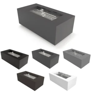 HPC Tejas Fire Pit Rectangular Powder Coated Metal with Torpedo H Burnershowing all 5 Color Options