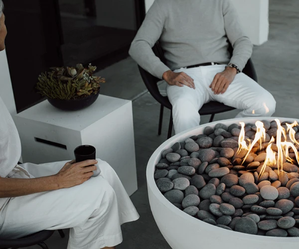 HPC serenade fire pit with concrete propane fire pit cover