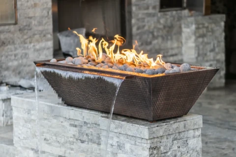 Maya Copper Fire & Water Feature with wide spill