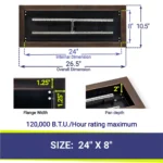 24" Rectangular Oil Rubbed Bronze Drop-In Fire Pit Pan with H-Burner