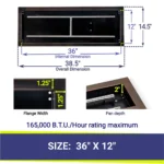 36" Rectangular Oil Rubbed Bronze Drop-In Fire Pit Pan with H-Burner