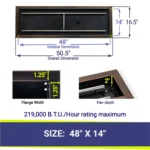 48" Rectangular Oil Rubbed Bronze Drop-In Fire Pit Pan with H-Burner