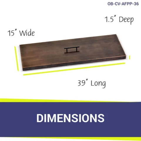 39" x 15" Rectangular Oil Rubbed Bronze Drop-In Fire Pit Pan Lid for the 36" x 12" Drop In Pan