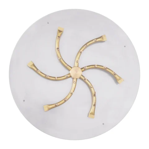 Round Flat Fire Pit Pan with Brass Bullet Burner viewed from above