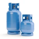 two differently sized blue propane bottles