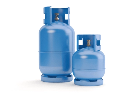 two differently sized blue propane bottles