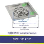 American Fireglass Stainless Steel 18" Square Drop-In Pan and Burner - Dimensions and BTU Rating